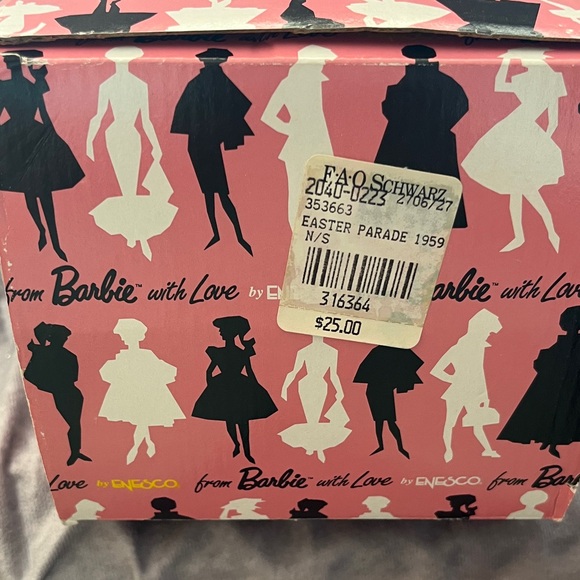 Vintage Enesco Barbie Figurine Doll with Black Coat and Colorful Dress - Picture 6 of 8